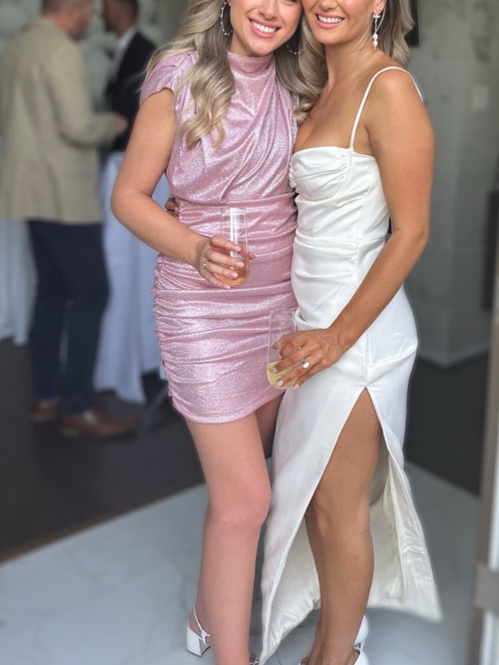 Line & Dot Pink Kaylani Shimmery Ruched Mini Dress